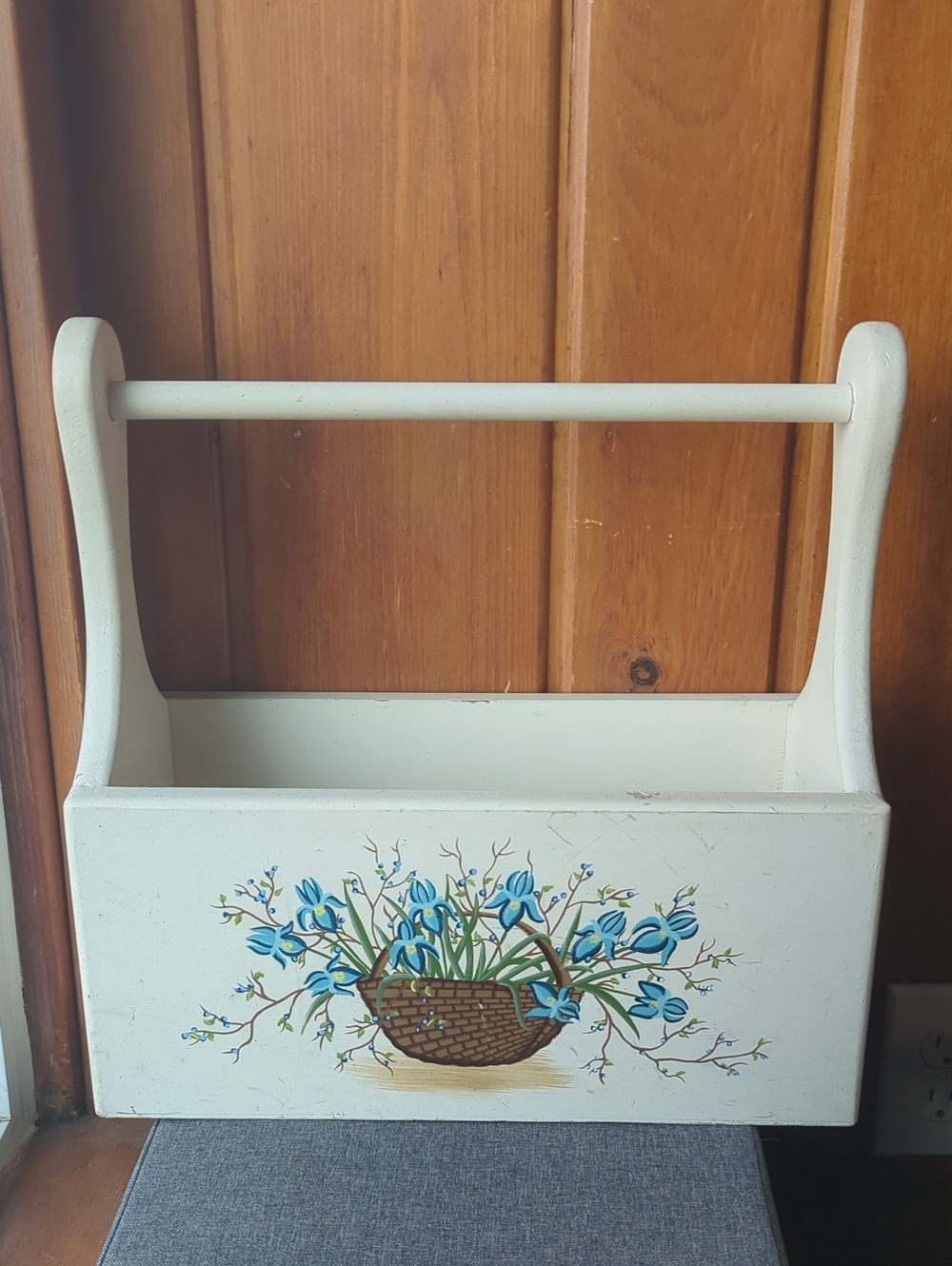 Hand-Painted White Floral Wooden Caddy